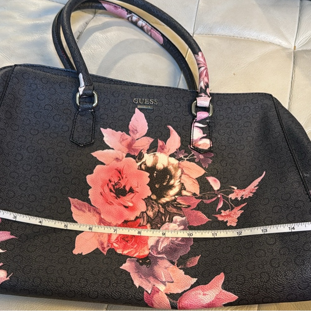GUESS Black and Pink Floral Tote Bag